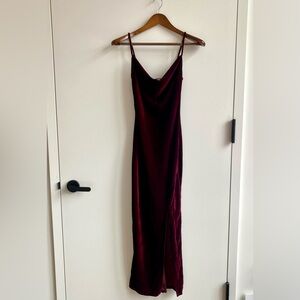 Dark Red Velvet Midi Dress with Slit NWT